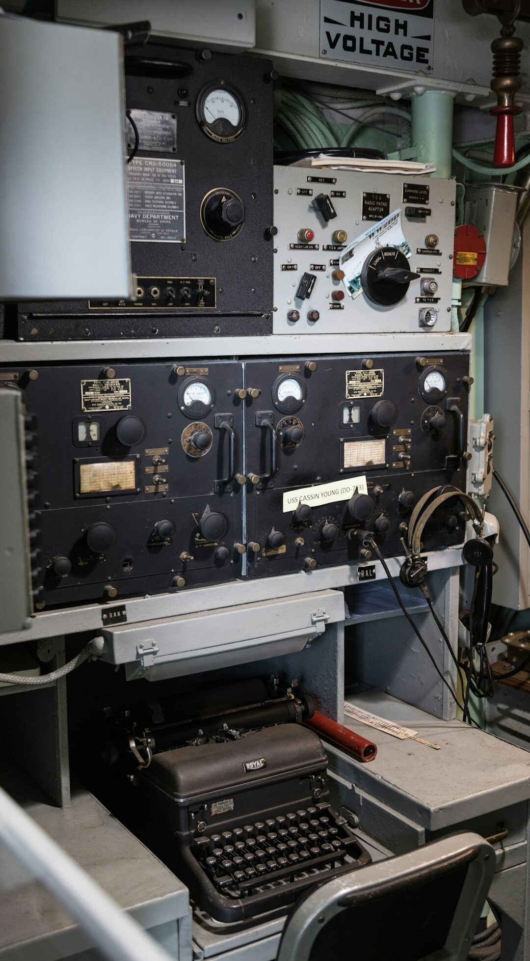 Interior of a mobile outside broadcast van filled with switching equipment