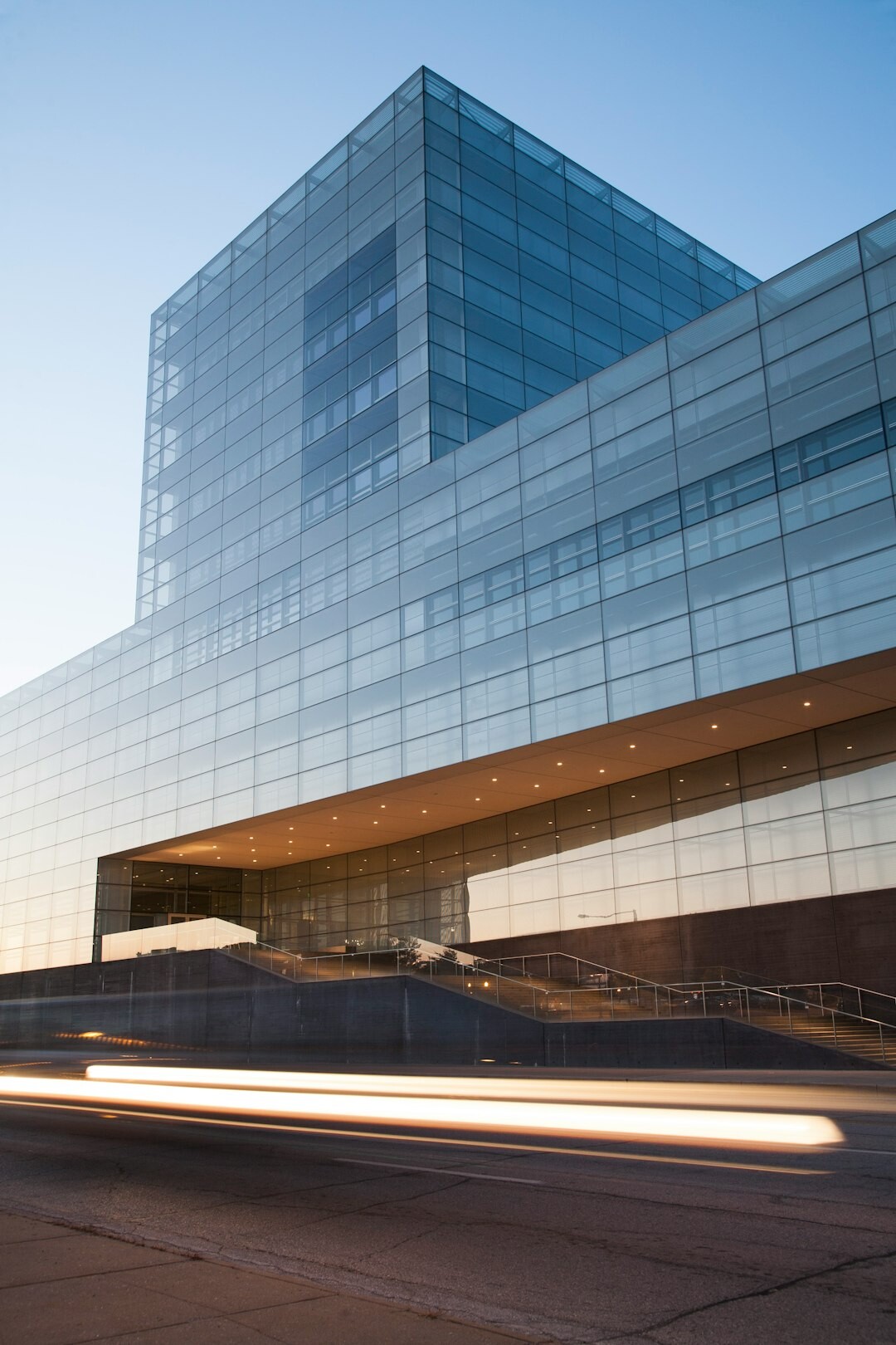 Exterior of a modern media broadcast facility building